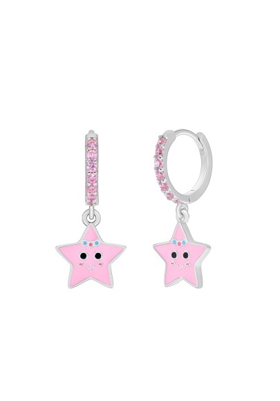 PENDIENTES ESTRELLA PLATA ARO CON ESMALTE ROSA D03601/BM