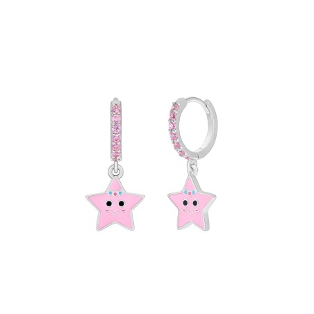 PENDIENTES ESTRELLA PLATA ARO CON ESMALTE ROSA D03601/BM