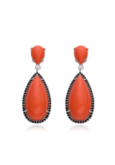 STERLING SILVER LONG CORAL EARRINGS 40 MM