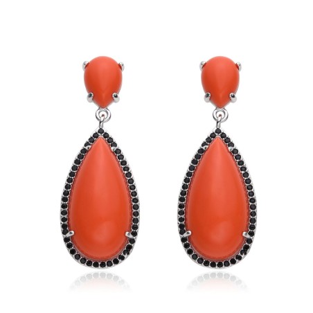 STERLING SILVER LONG CORAL EARRINGS 40 MM