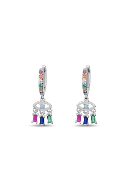 PENDIENTES ARO OJO MULTICOLOR PLATA DE LEY