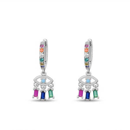 PENDIENTES ARO OJO MULTICOLOR PLATA DE LEY