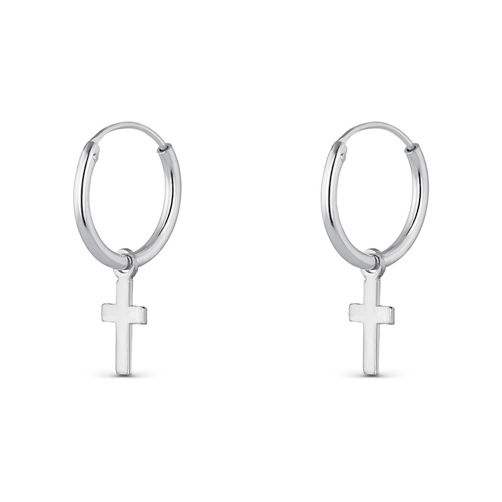 PENDIENTES ARO CON CRUZ PLATA DE LEY 12 X 1.5 MM