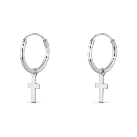 PENDIENTES ARO CON CRUZ PLATA DE LEY 12 X 1.5 MM