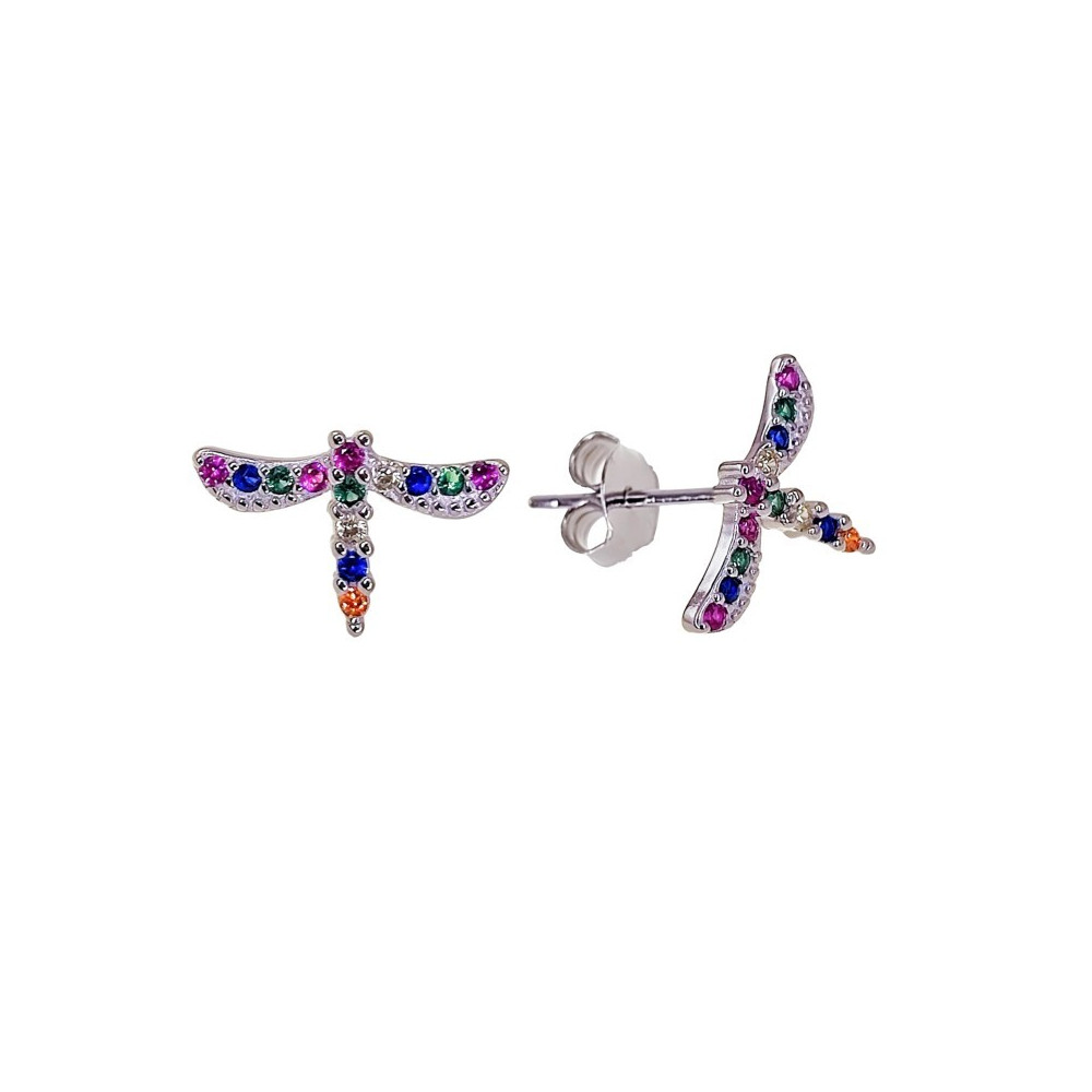 PENDIENTES LIBÉLULA CIRCONITAS COLORES PLATA DE LEY
