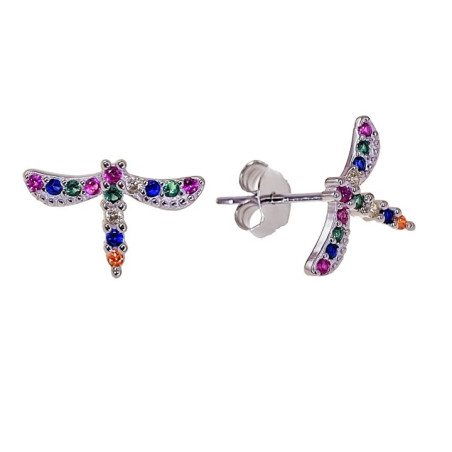 PENDIENTES LIBÉLULA CIRCONITAS COLORES PLATA DE LEY
