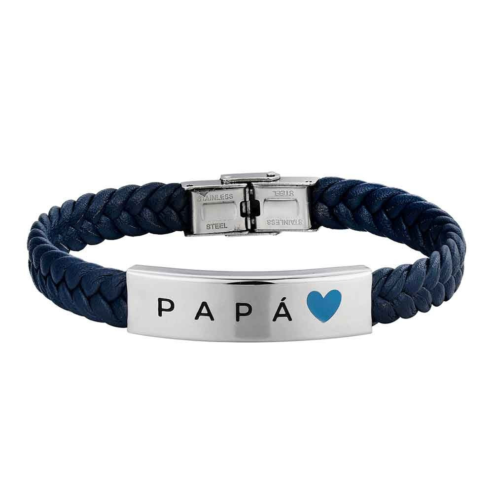 PULSERA HOMBRE ACERO CUERO TRENZADO PAPÁ