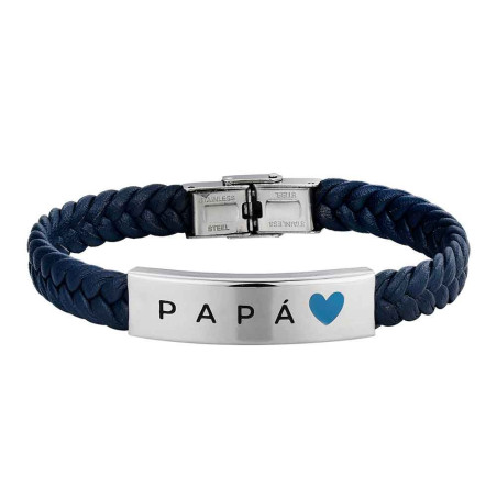 PULSERA HOMBRE ACERO CUERO TRENZADO PAPÁ