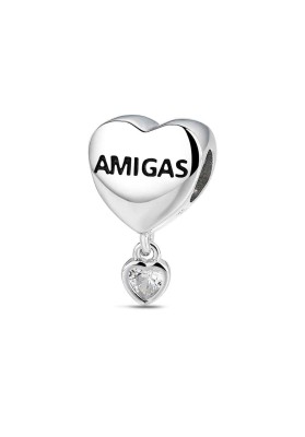 CHARM PLATA A TU LADO CORAZÓN AMIGAS CON PIEDRA BLANCA 9123162