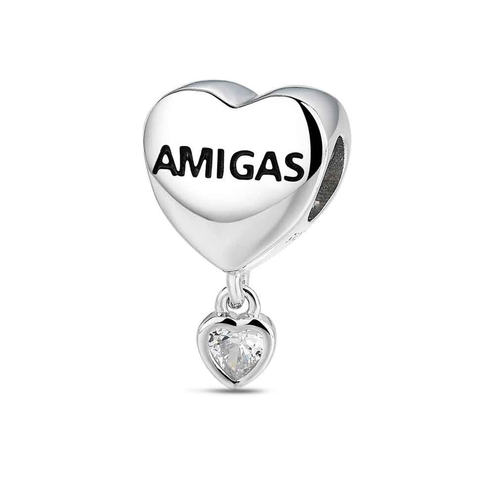 CHARM PLATA A TU LADO CORAZÓN AMIGAS CON PIEDRA BLANCA 9123162