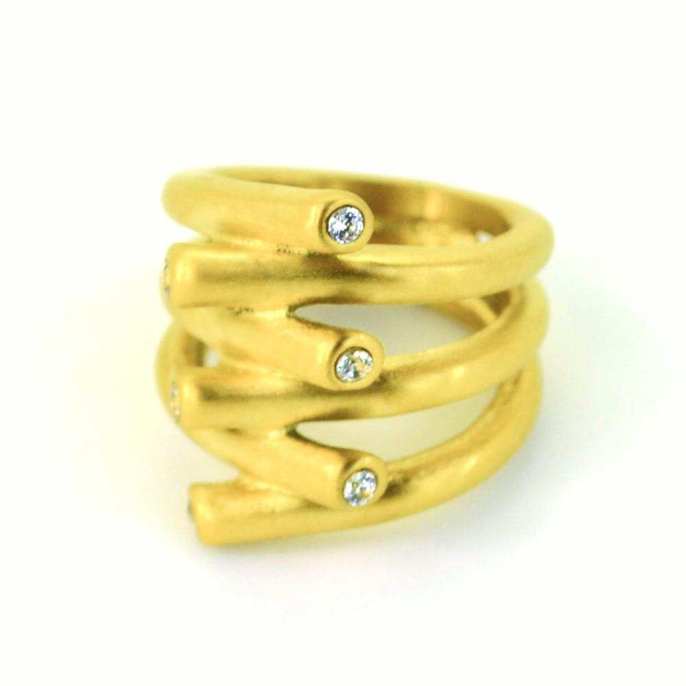 ANILLO ACERO ONDA TRIPLE CON CIRCONITAS