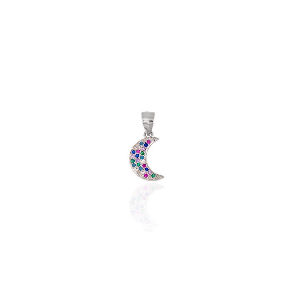 COLGANTE CIRCONITAS LUNA COLORES PLATA DE LEY