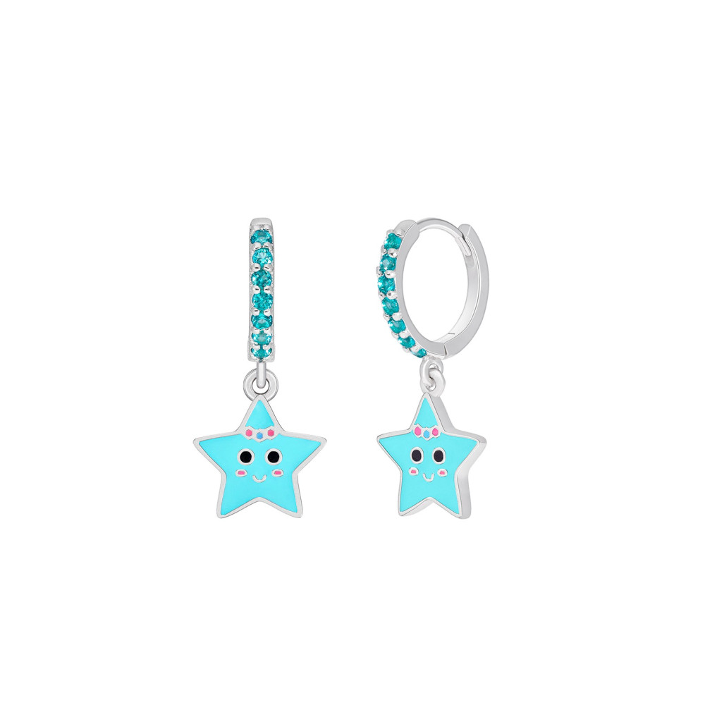 PENDIENTES ESTRELLA PLATA ARO CON ESMALTE TURQUESA D03601/BN
