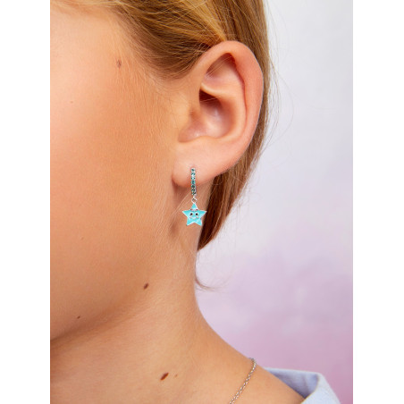 PENDIENTES ESTRELLA PLATA ARO CON ESMALTE TURQUESA D03601/BN