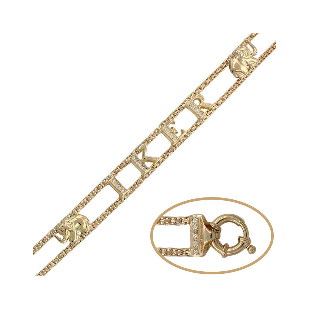 PULSERA DE ORO 18 KL CON NOMBRE PERSONALIZABLE Y CIRCONITAS
