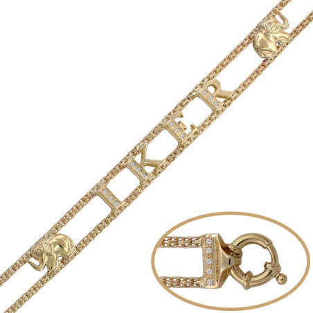 PULSERA DE ORO 18 KL CON NOMBRE PERSONALIZABLE Y CIRCONITAS