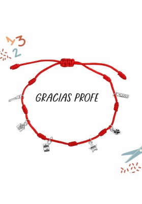 PULSERA PLATA PRIMERA LEY CON HILO ROJO 7 NUDOS PROFE
