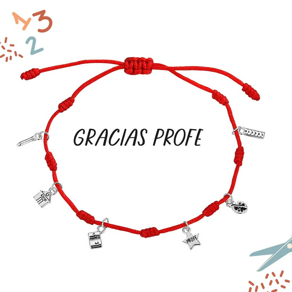 PULSERA PLATA PRIMERA LEY CON HILO ROJO 7 NUDOS PROFE