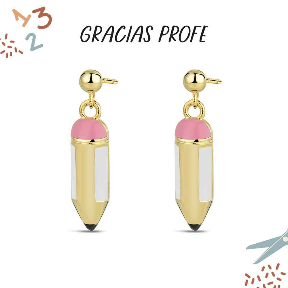 PENDIENTE PLATA CHAPADO BOLA CON LAPICERO ESMALTE AMARILLO Y ROSA