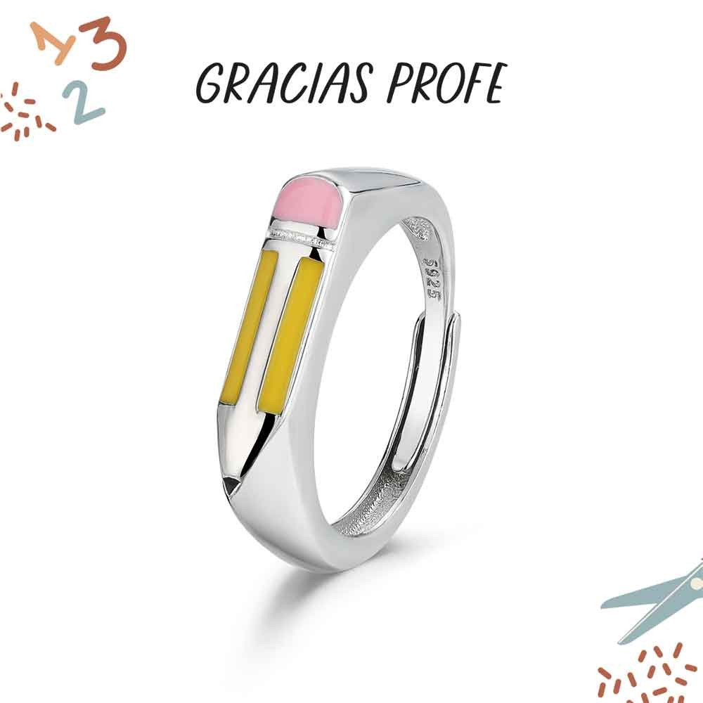 ANILLO PLATA LAPICERO ESMALTE AMARILLO Y ROSA