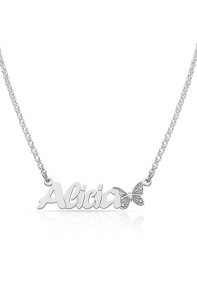 GARGANTILLA PLATA NOMBRE PERSONALIZADO CON MARIPOSA