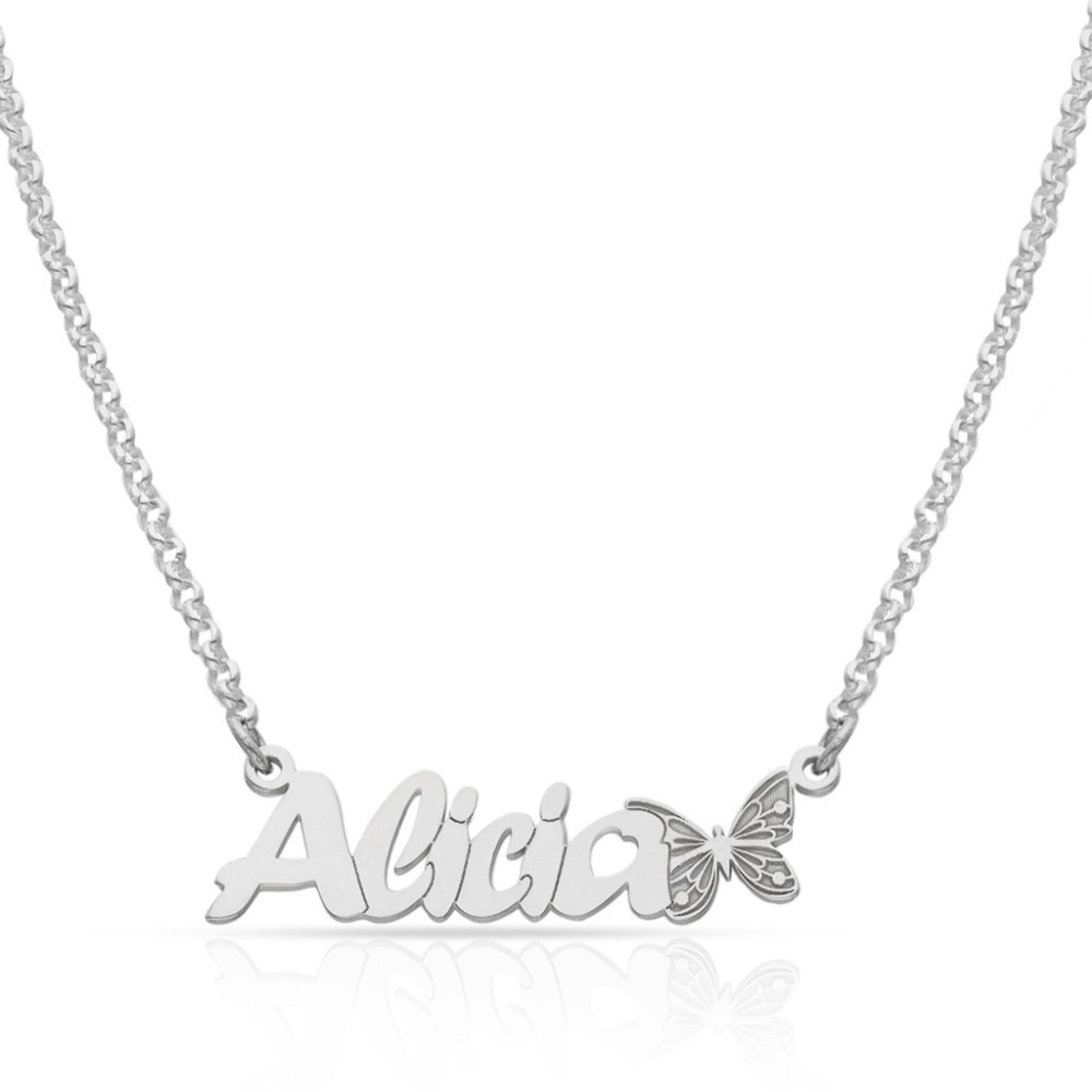 GARGANTILLA PLATA NOMBRE PERSONALIZADO CON MARIPOSA