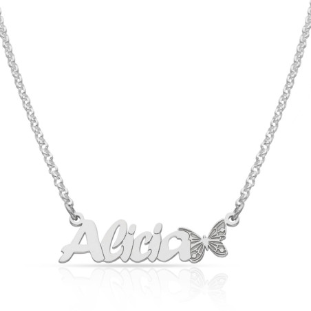 GARGANTILLA PLATA NOMBRE PERSONALIZADO CON MARIPOSA