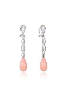 PENDIENTES LARGOS PIEDRA CORAL PLATA DE LEY