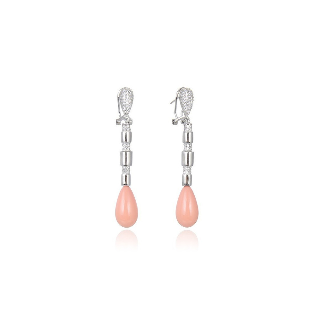 PENDIENTES LARGOS PIEDRA CORAL PLATA DE LEY
