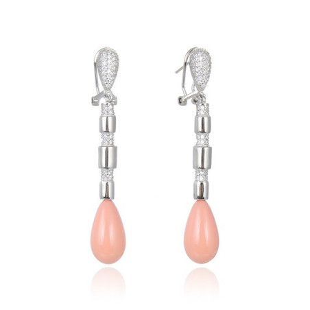 PENDIENTES LARGOS PIEDRA CORAL PLATA DE LEY