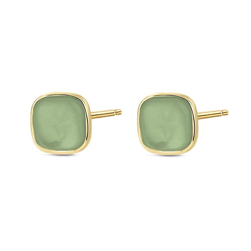 PENDIENTES PIEDRA NATURAL AVENTURINA VERDE CUADRADO PLATA CHAPADO EN ORO
