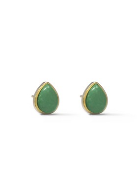 PENDIENTES PIEDRA NATURAL AVENTURINA VERDE GOTA PLATA CHAPADO EN ORO