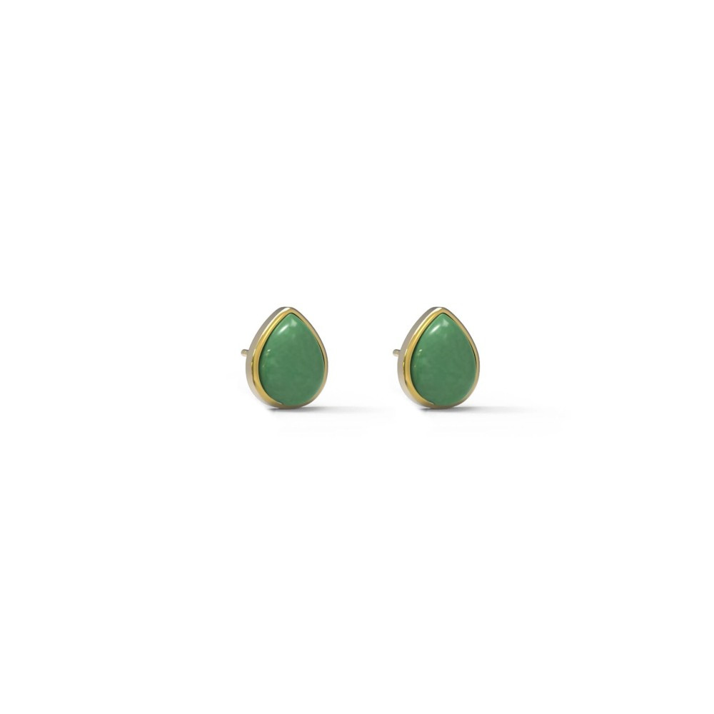 PENDIENTES PIEDRA NATURAL AVENTURINA VERDE GOTA PLATA CHAPADO EN ORO