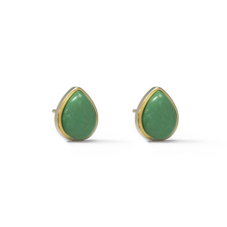 PENDIENTES PIEDRA NATURAL AVENTURINA VERDE GOTA PLATA CHAPADO EN ORO