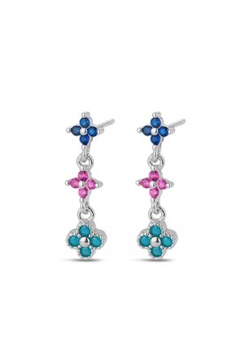 STERLING SILVER MULTICOLOURED DROP EARRINGS