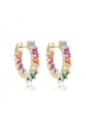GOLD PLATED STERLING SILVER HOOP EARRINGS WITH COLOURFUL STONES-13MM