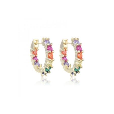 PENDIENTES ARO PIEDRAS MULTICOLOR PLATA DE LEY BAÑO DE ORO-13 MM