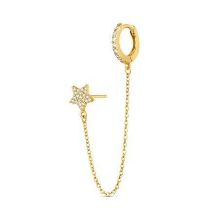 PENDIENTE EAR CUFF ESTRELLA/CIRCONITAS CON CADENA PLATA DE LEY BAÑO ORO