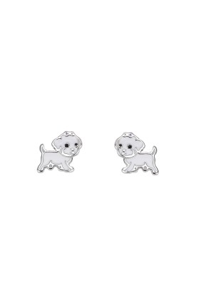 STERLING SILVER ENAMELLED STUD EARRINGS WITH PUPPY