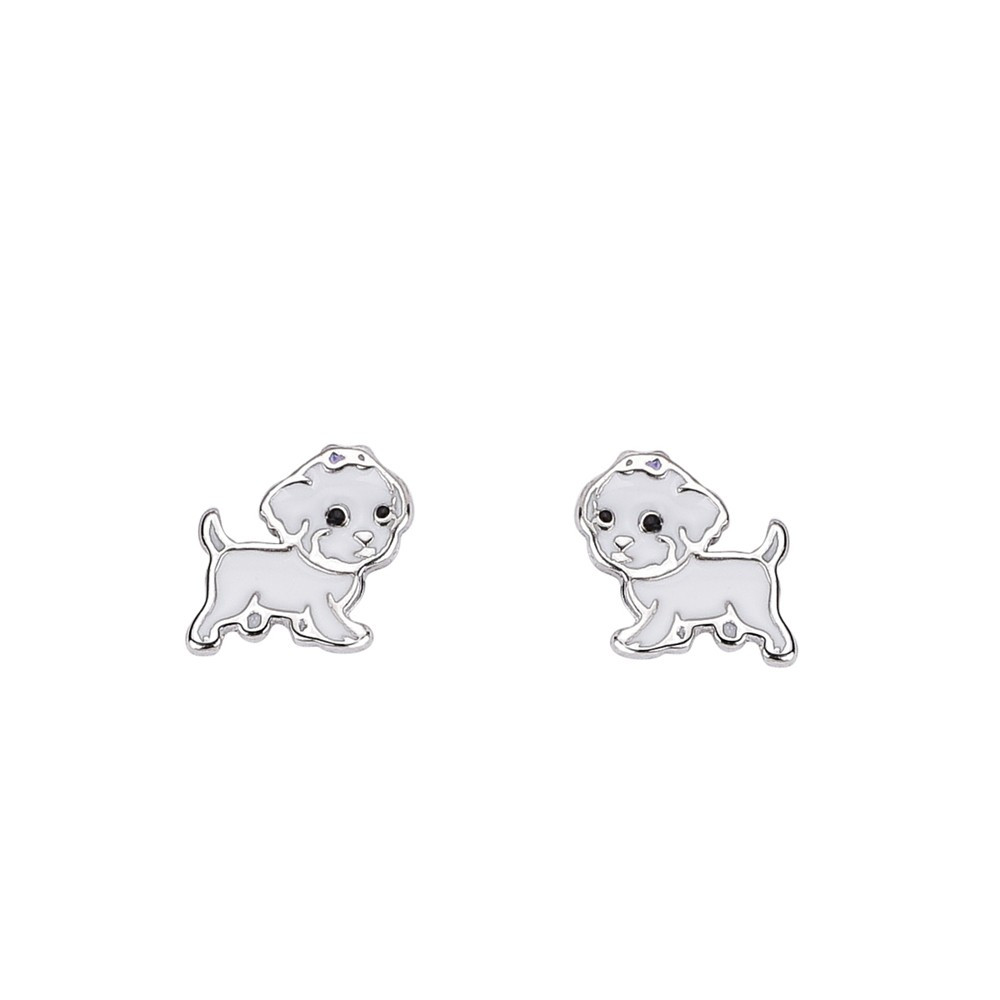 PENDIENTES PERRITO PLATA CON ESMALTE BLANCO