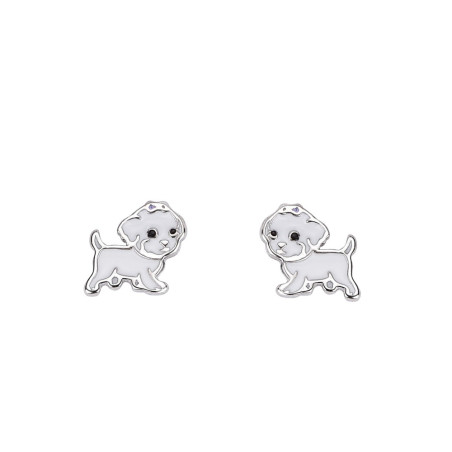 PENDIENTES PERRITO PLATA CON ESMALTE BLANCO