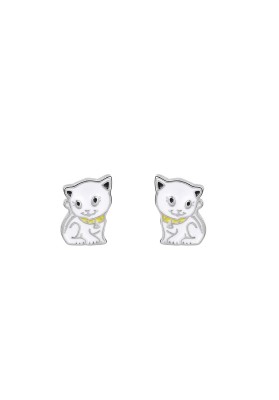 STERLING SILVER ENAMELLED STUD EARRINGS WITH KITTEN