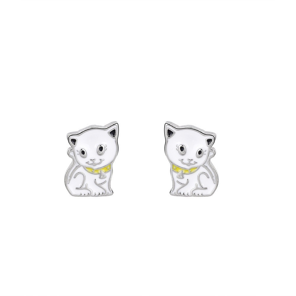 PENDIENTES GATITO PLATA CON ESMALTE BLANCO