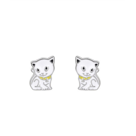 PENDIENTES GATITO PLATA CON ESMALTE BLANCO