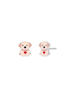 STERLING SILVER ENAMELLED EARRINGS WITH PUPPY