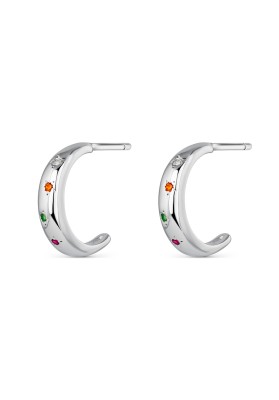 STERLING SILVER HOOP EARRINGS WITH MULTICOLOURED ZIRCONIA