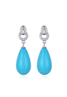PENDIENTES LARGOS PIEDRA TURQUESA PLATA DE LEY 40 MM