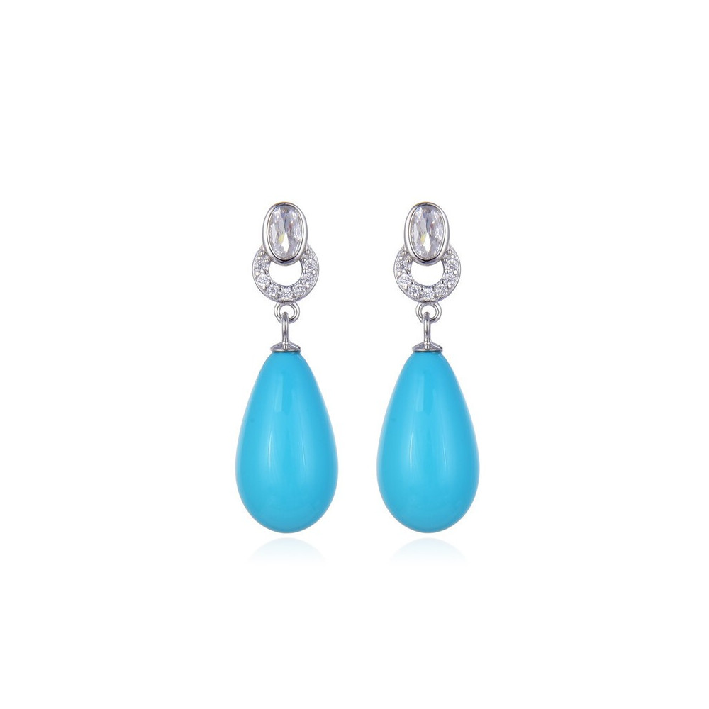 PENDIENTES LARGOS PIEDRA TURQUESA PLATA DE LEY 40 MM
