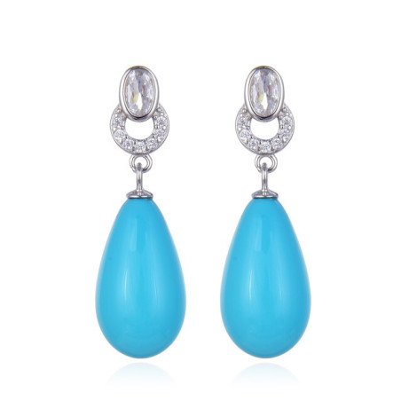 PENDIENTES LARGOS PIEDRA TURQUESA PLATA DE LEY 40 MM