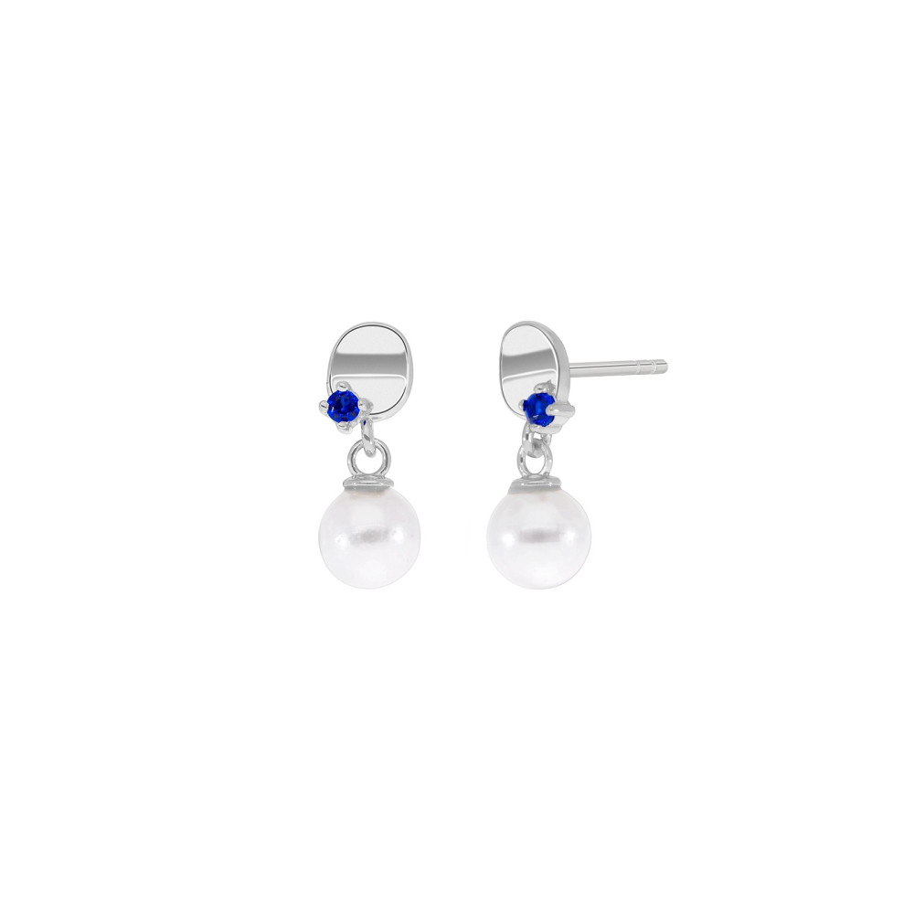PENDIENTES MAREA PLATA ESPINELA AZUL Y PERLA D0351/BA